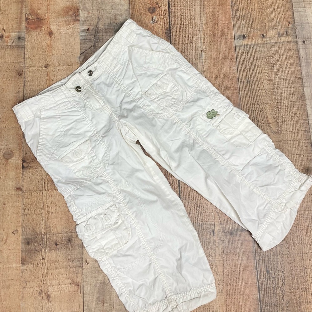 No Boundaries Parchment White Cargo Capri Pants Embroidered Y2K Juniors 3
